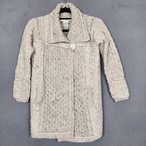 ARAN MOR Sweater Womens Small Beige 100% Merino Wool Ireland Cardigan Knit Warm